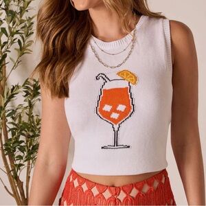 White Sleeveless Top with Orange Drink Graphic (NWOT)